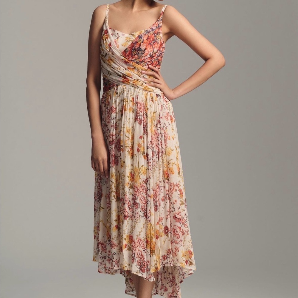Anthropologie Floral Print Midi Dress 0 petite NWT